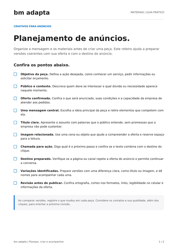 Prévia do guia Planejamento de anúncios