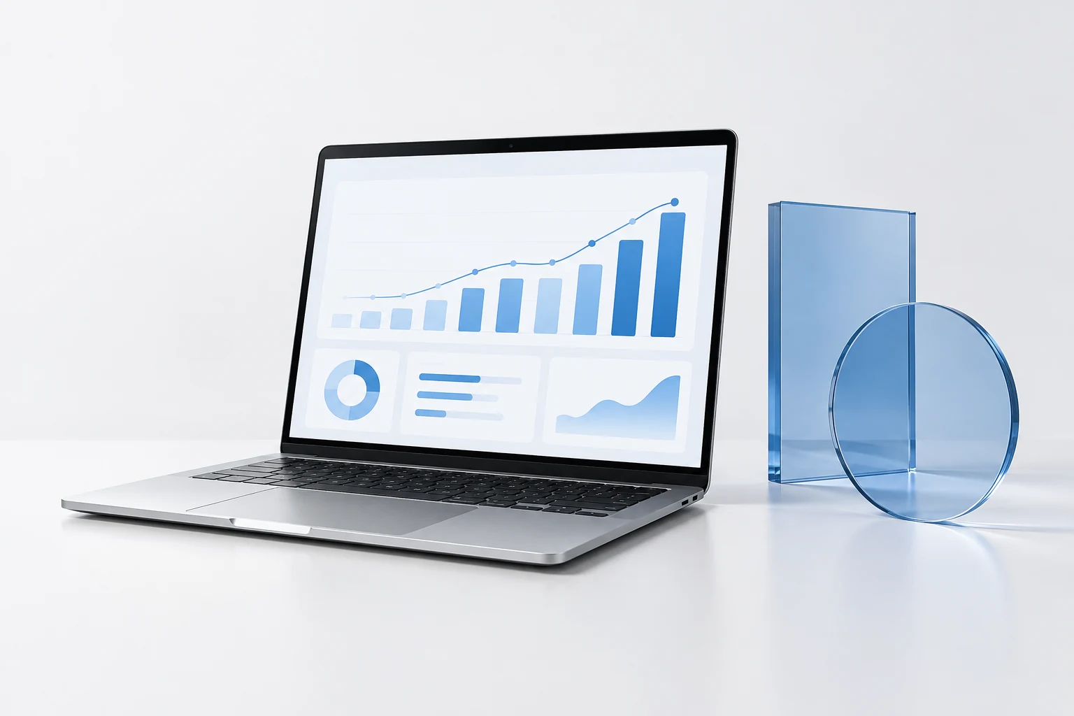 Notebook com gráficos ilustrativos para representar o acompanhamento das ações de marketing
