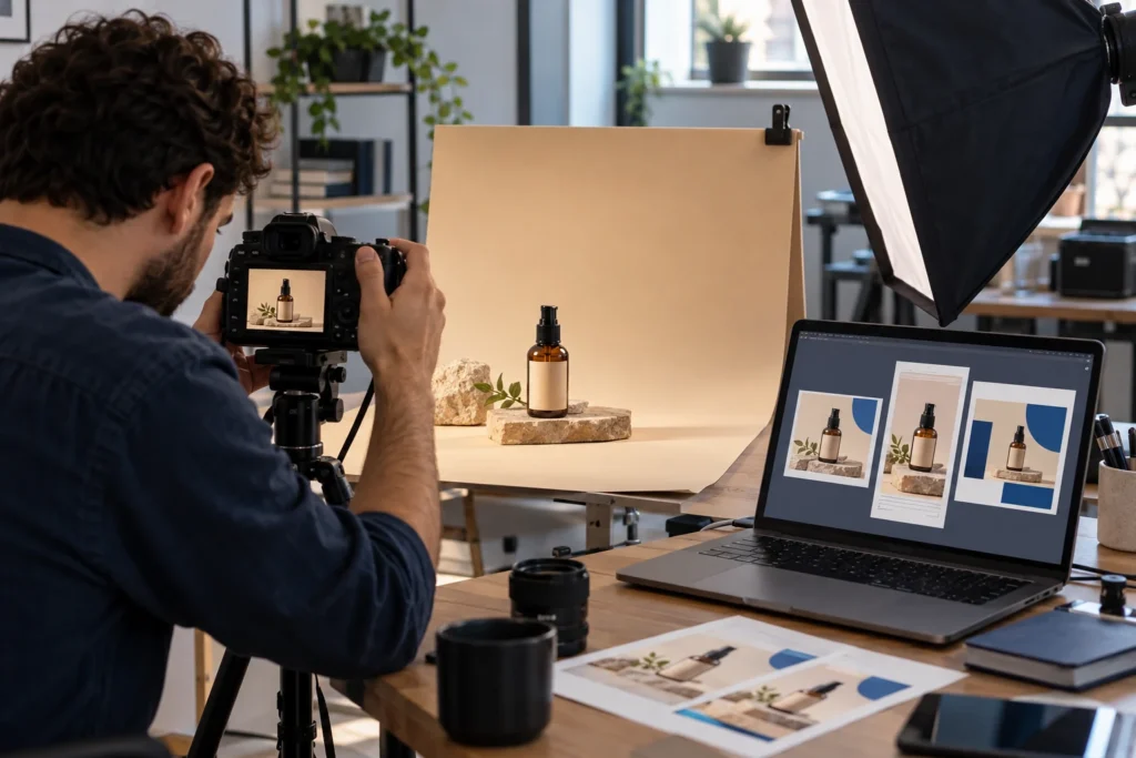 Produção de fotografias de produto e variações de anúncios